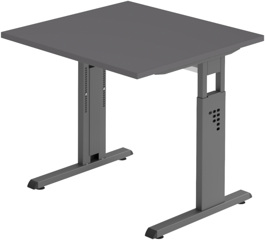 bümö höhenverstellbarer Schreibtisch O-Serie 80x80 cm in Graphit, Gestell in Graphit - PC Tisch klein für's Büro manuell höhenverstellbar, Computertisch verstellbar, OS-08-G-G Bild 1