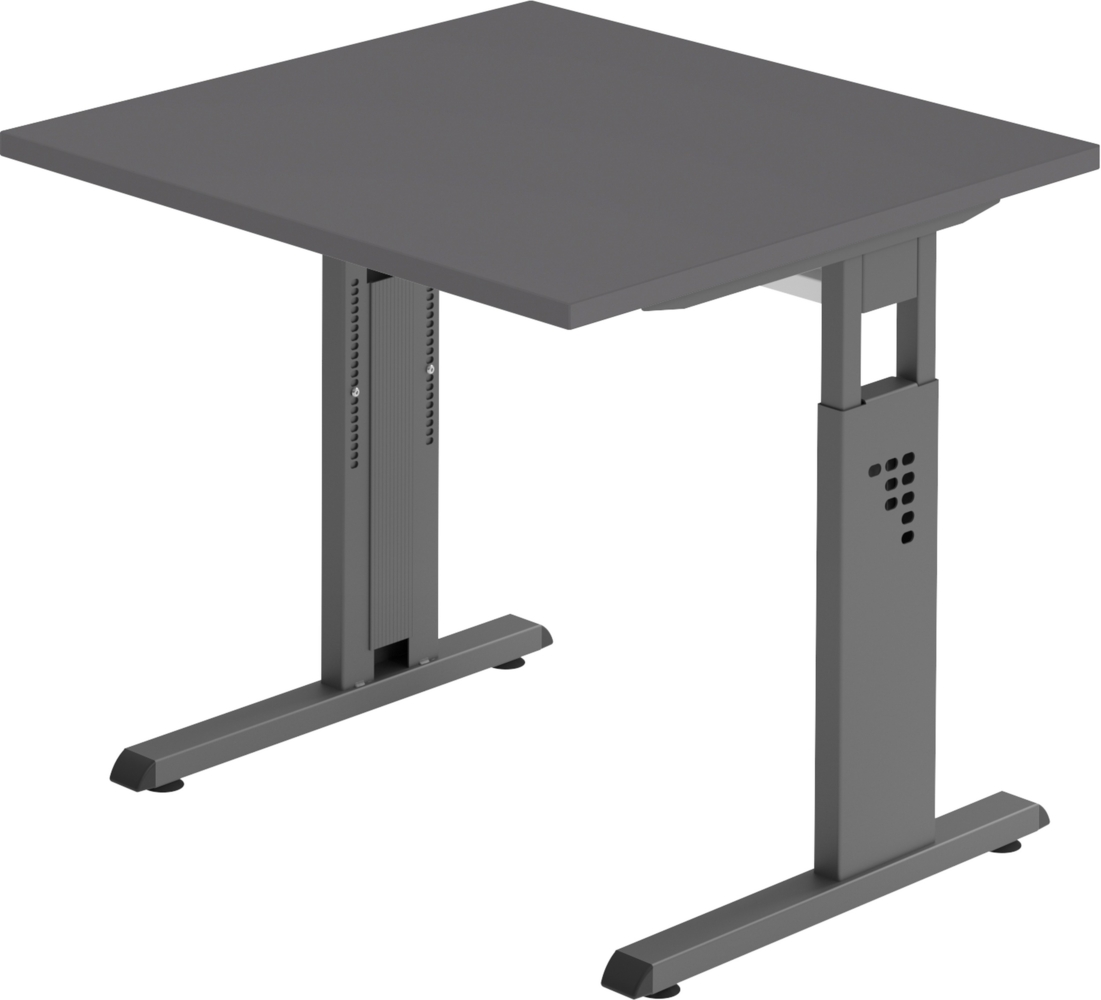 bümö höhenverstellbarer Schreibtisch O-Serie 80x80 cm in Graphit, Gestell in Graphit - PC Tisch klein für's Büro manuell höhenverstellbar, Computertisch verstellbar, OS-08-G-G Bild 1