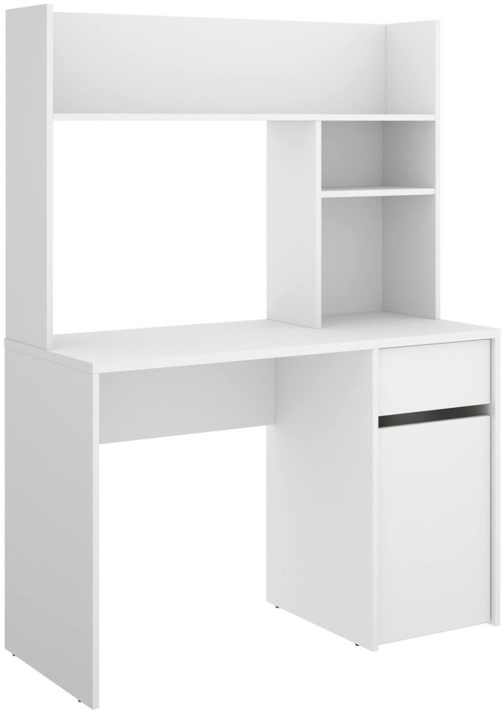 Dmora Schreibtisch Zefiro, Mehrzweckschreibtisch, Bürotisch für PC, Eckschreibtisch, 110x50 h152 cm, Weiß Bild 1