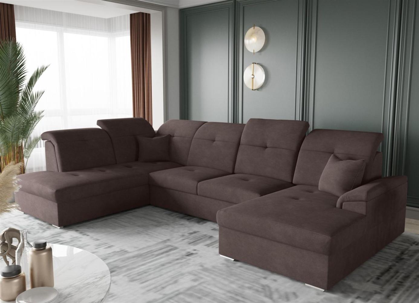 Wohnlandschaft Schlafsofa FREJA Stoff Schokoladenbraun Langer Schenkel Links Bild 1