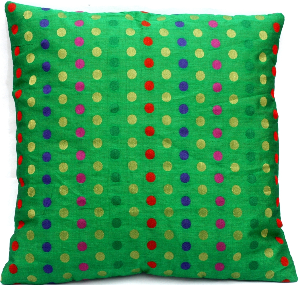 Indische Seide Deko Kissenbezüge 40 cm x 40 cm, Extravaganten Design für Sofa & Bett Dekokissen, Kissenhülle aus Jaipur-Indien. - Green Bild 1