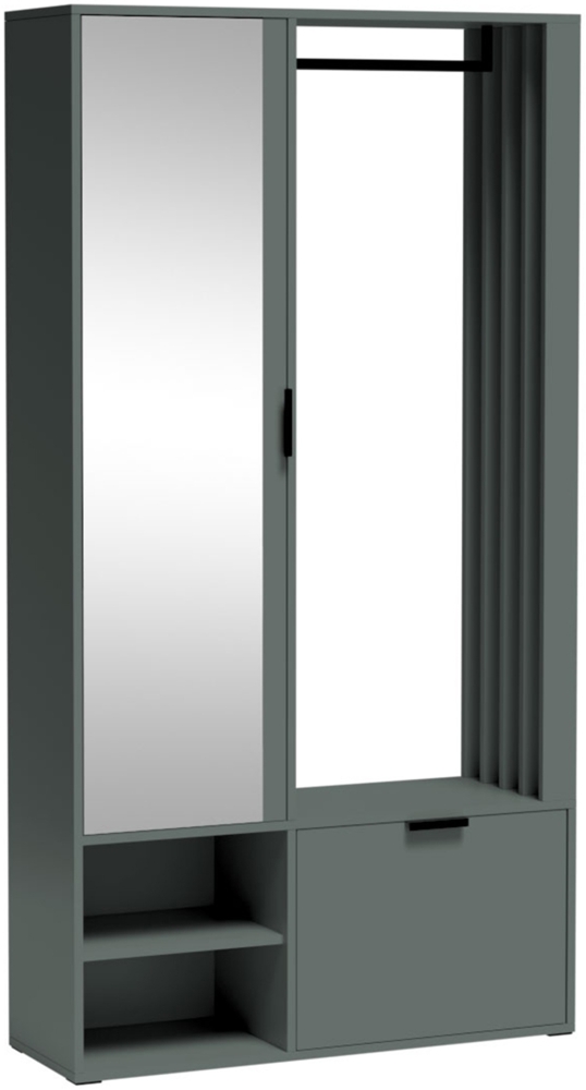 MEBLINI Garderobenschrank Flur mit Spiegel - MILANO UNI - 100x33x190cm R/L - Grün mit Sitzbank - Garderobe Schrank - Flurgarderobe schmal - Garderobe Flur Möbel Set - Flurschrank hoch Bild 1