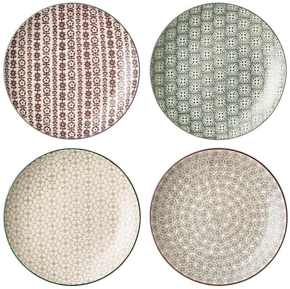 Bloomingville Teller-Set Karine Plate, Green, Stoneware, 4er Set 25cm Keramik Tellerset Speiseteller Essteller dänisches Design, Teller, grün Bild 1