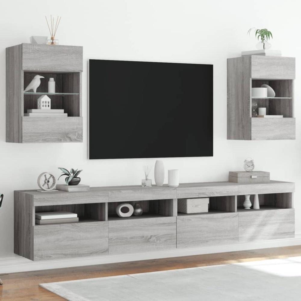 vidaXL Wandschränke mit LED-Leuchten für TV 2 Stk. Grau Sonoma 837089 Bild 1