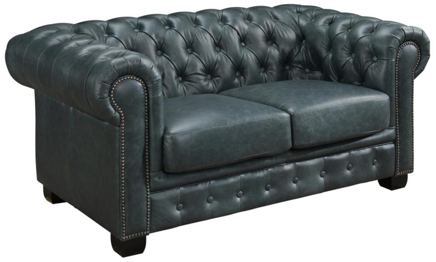 Vente-unique - Chesterfield Ledersofa 2-Sitzer - Büffelleder - Graugrün - BRENTON Bild 1