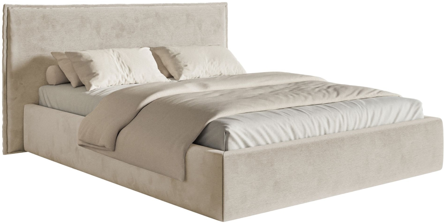 Selsey 'Softie ' Polsterbett 140×200 mit Bettkasten und Lattenrost, Velours, beige Bild 1