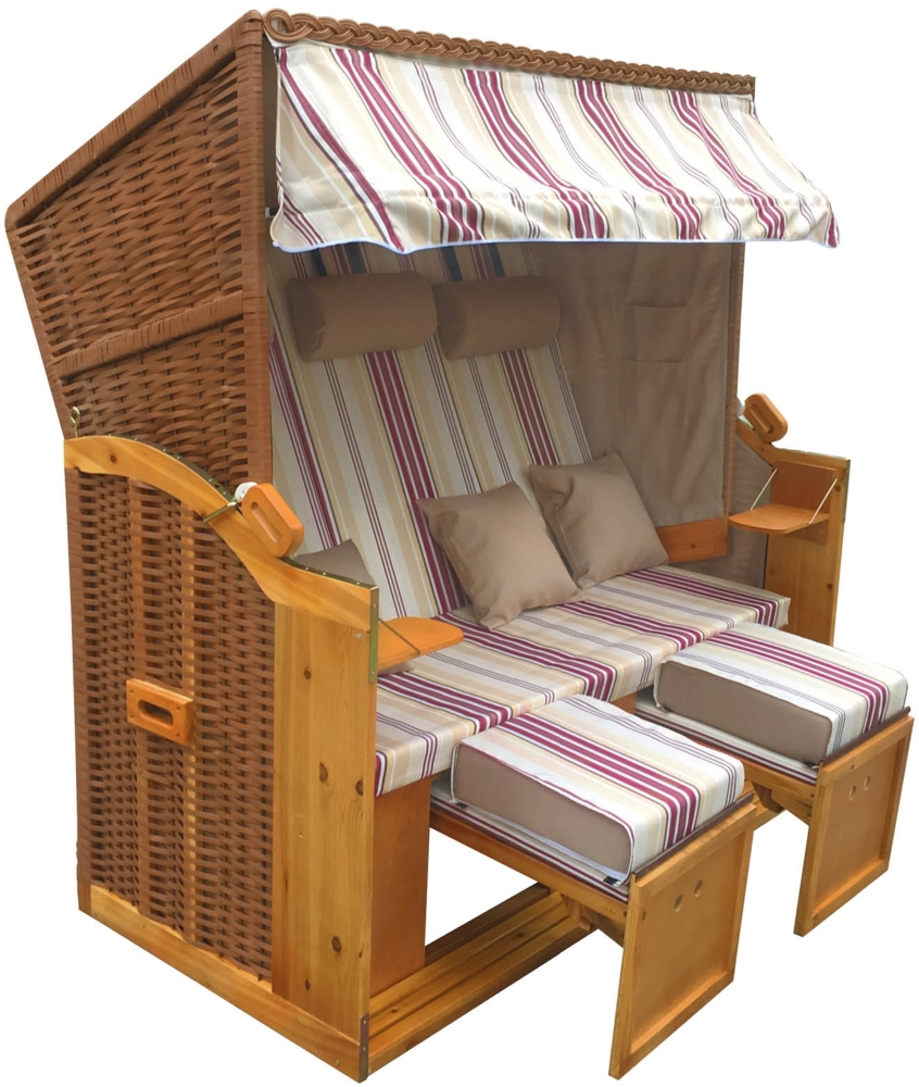 BRAST Strandkorb, Ostsee 3-Sitzer, XXL Volllieger inkl. Schutzhülle, Poly-Rattan, Rot/Beige gestreift, 165 x 160 x 79 cm Bild 1