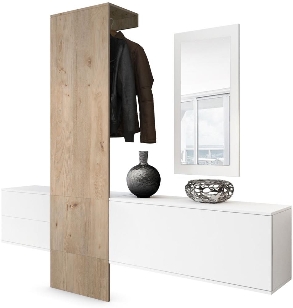 Garderobe Wandgarderobe Carlton Set 1, Korpus in Weiß matt / Paneel in Eiche Nordic Bild 1