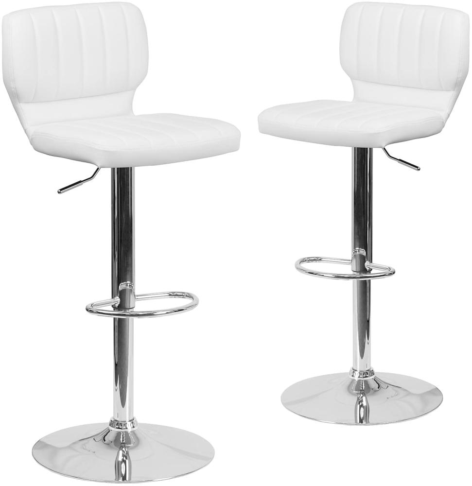 Flash Furniture Moderner Barhocker, höhenverstellbar, mit vertikaler Naht auf der Rückseite und Chromfuß, 2 Stück, Sperrholz, Metall, Schaumstoff, Chrom, Weißes Vinyl, 2er-Set Bild 1