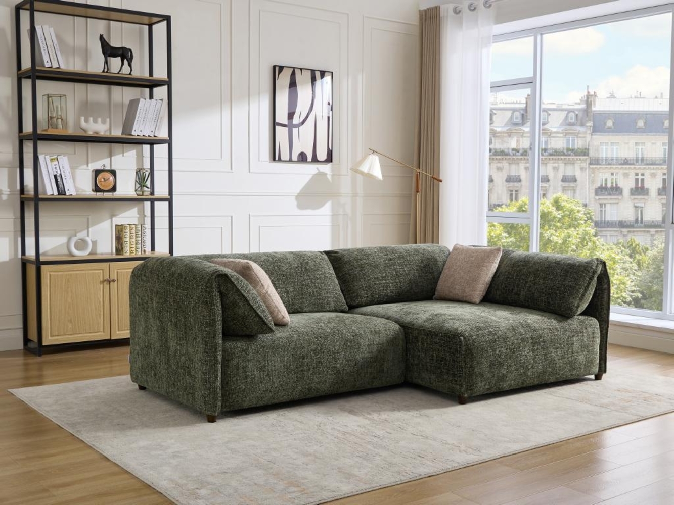 Vente-unique - Ecksofa - Ecke rechts - Strukturstoff - Grün - LOUSOPA von Maison Céphy Bild 1