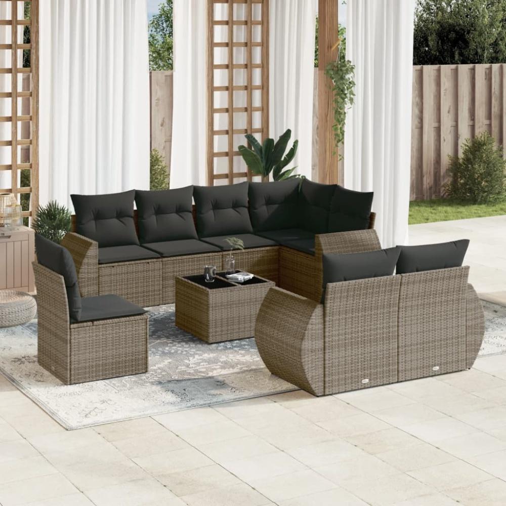 vidaXL 9-tlg. Garten-Sofagarnitur mit Kissen Grau Poly Rattan 3221649 Bild 1