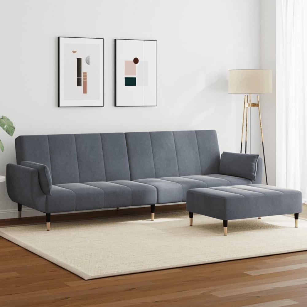 Schlafsofa 2-Sitzer mit Fußhocker Dunkelgrau Samt 3258152 Bild 1