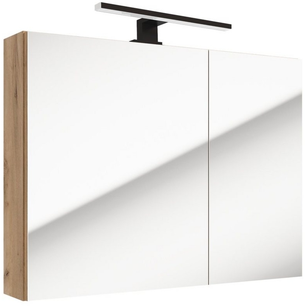 Lomadox Spiegelschrank LUCCA-107 Eiche Nb, LED Aufbauleuchte, schwarz, B/H/T: 80/65/15 cm Bild 1