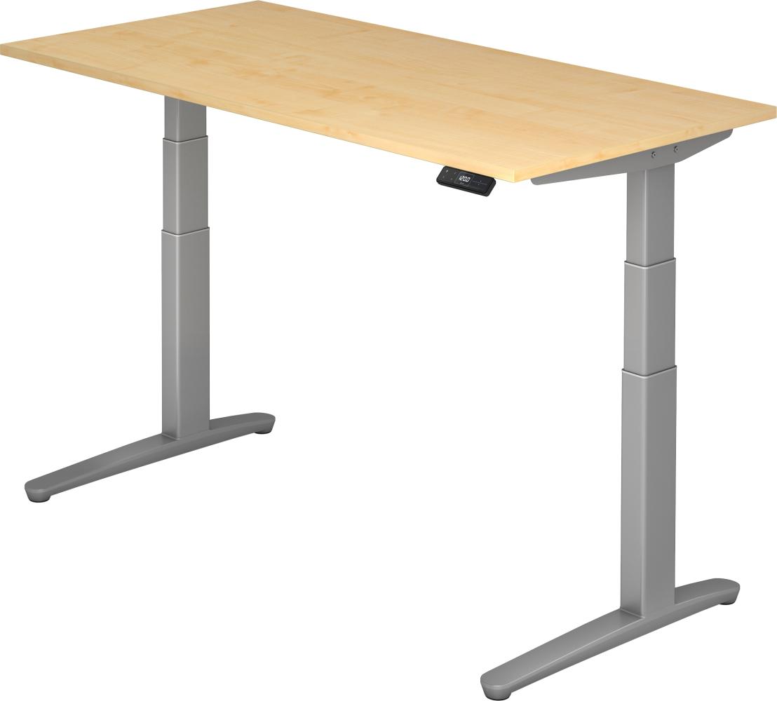 bümö elektrisch höhenverstellbarer Schreibtisch 160x80 cm mit Memory-Steuerung - Design Schreibtisch höhenverstellbar elektrisch, elektrischer Schreibtisch Ahorn, Gestell silber, XBHM-16-3-SS Bild 1