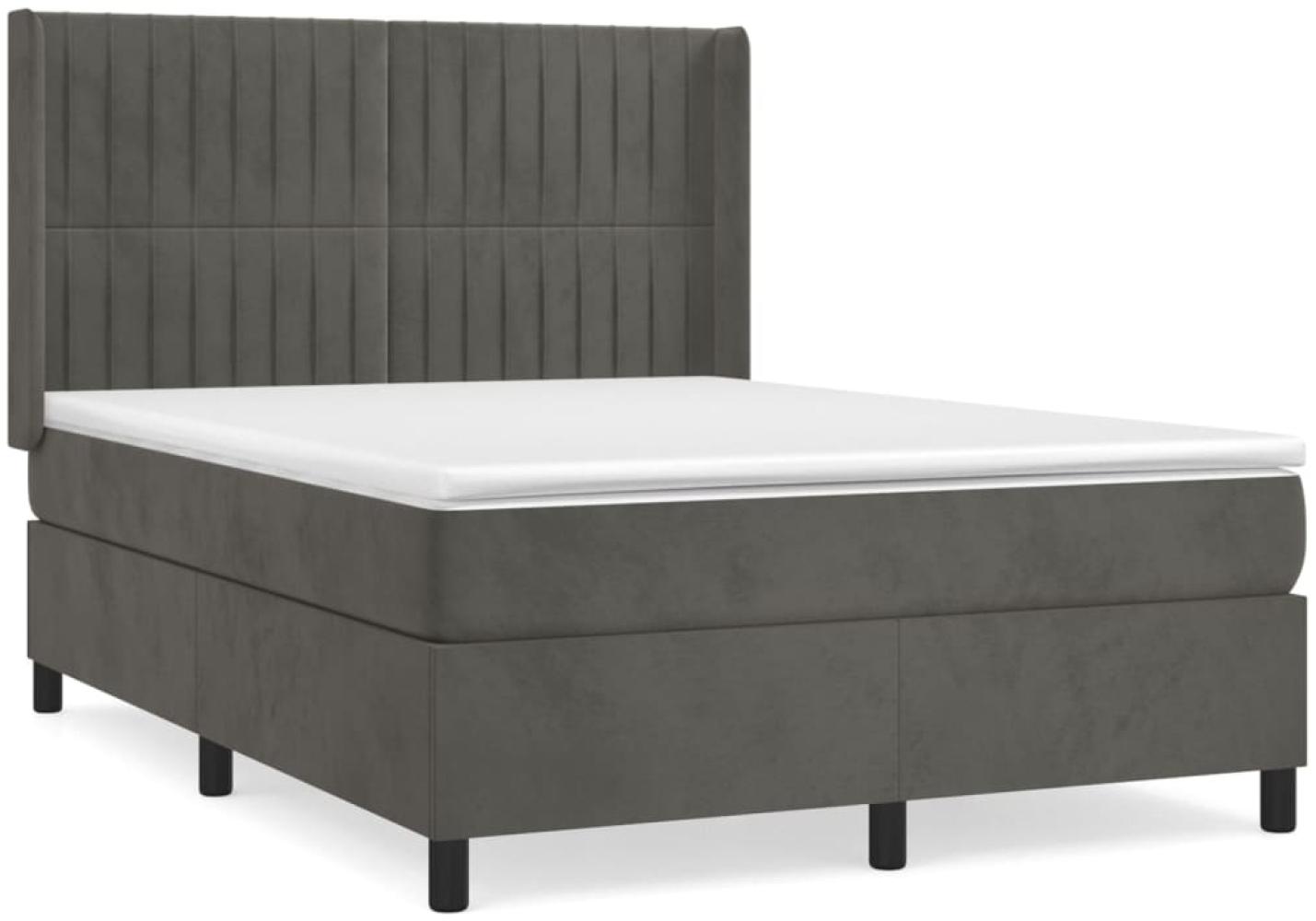 vidaXL Boxspringbett mit Matratze Dunkelgrau 140x200 cm Samt 3132802 Bild 1