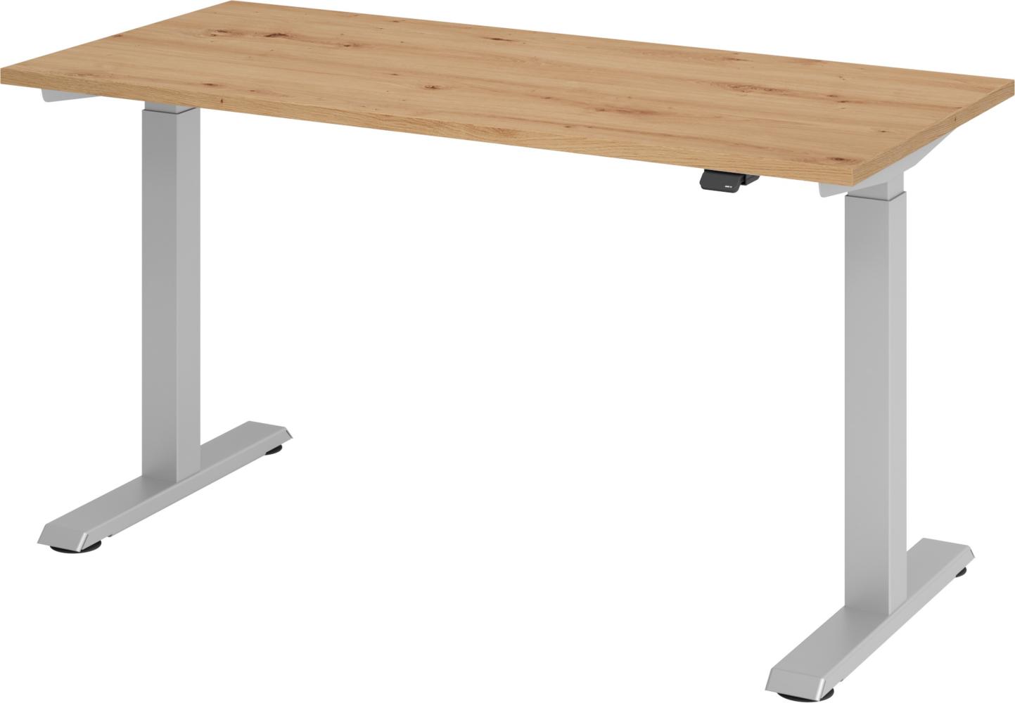 bümö elektrisch höhenverstellbarer Schreibtisch Asteiche 140x67 cm - kleiner Schreibtisch höhenverstellbar elektrisch, elektrischer Schreibtisch & Gaming Tisch, Stehschreibtisch, XMST-Mini, XMST614-R-S Bild 1