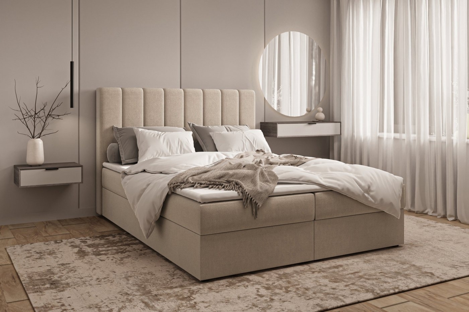 MOEBLO Boxspringbett Bett 01 (Bonell, Topper, Doppelbett gepolstertes Kopfteil mit Bettkasten Boxspringbett, aus Samt, Polsterbett Kontinentalbett, dekorativem Kopfteil), Boxspring, - (BxHxT):143/163/183x113x214 cm Bild 1