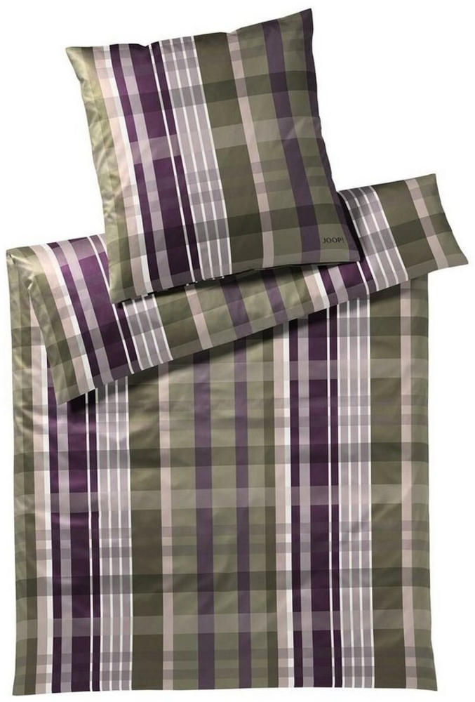 Joop! Mako-Satin Bettwäsche 135x200 Checks ivy Karo grün pflaume 4098-4 Bild 1