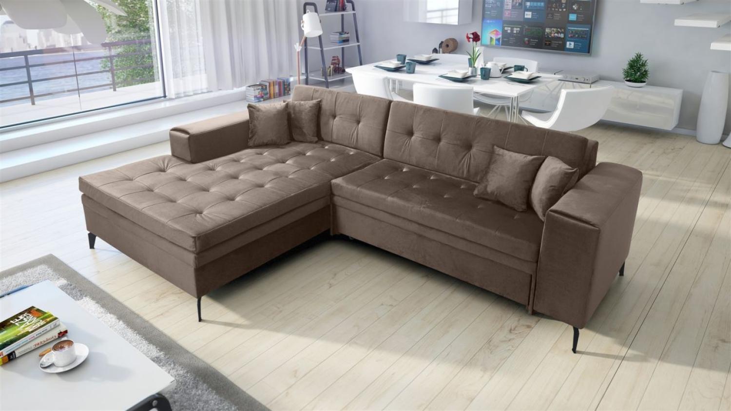 Ecksofa mit Schlaffunktion CHARLES in Stoff Monolith Braun Ottomane Links Bild 1