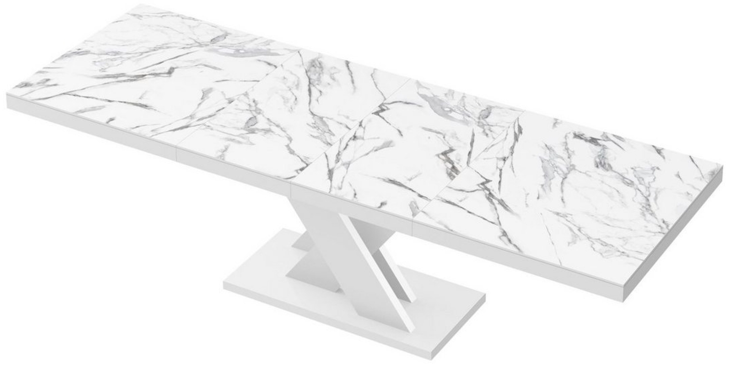 designimpex Esstisch HEN-111 Marmoroptik Marmor Natur - Weiß Hochglanz ausziehbar 160-256cm Bild 1