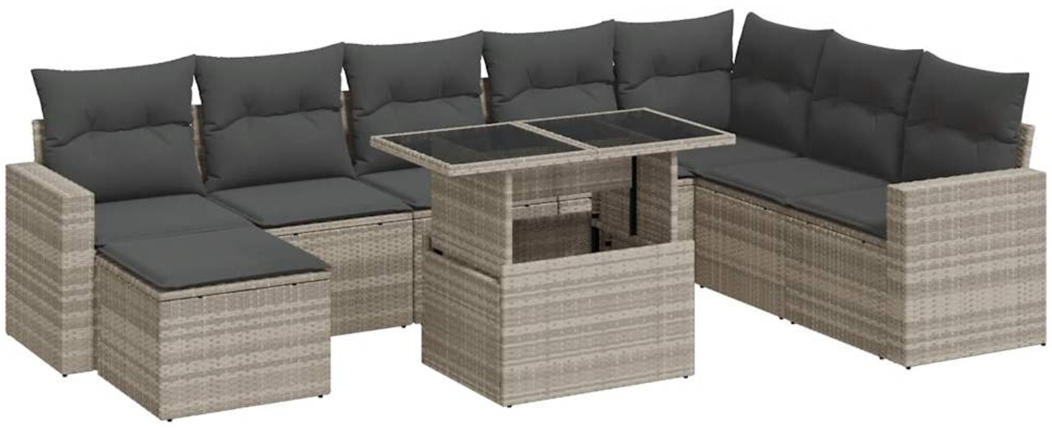 vidaXL 9-tlg. Garten-Sofagarnitur mit Kissen Hellgrau Poly Rattan 3326373 Bild 1