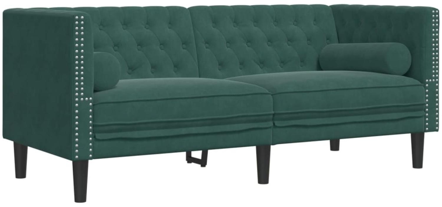 vidaXL Chesterfield-Sofa mit Nackenrollen 2-Sitzer Dunkelgrün Samt 372685 Bild 1