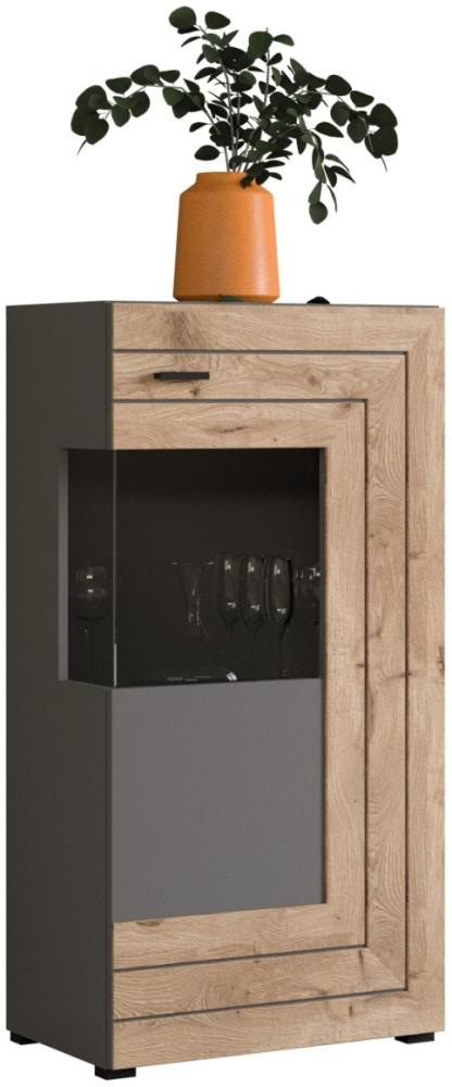 Kleine Vitrine Freno - Grau / Nox Oak mit Unterbauspots Bild 1