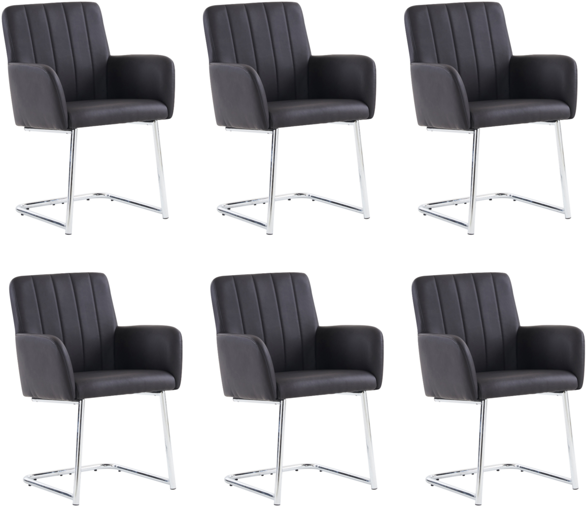 Merax 6er Set Esszimmerstühle, Polsterstühle, mit vertikalen Streifen, Gepolsterter Sessel mit zickzackförmige Metallbeine, Lounge-Stuhl, Wohnzimmerstuhl, PU, Schwarz Bild 1