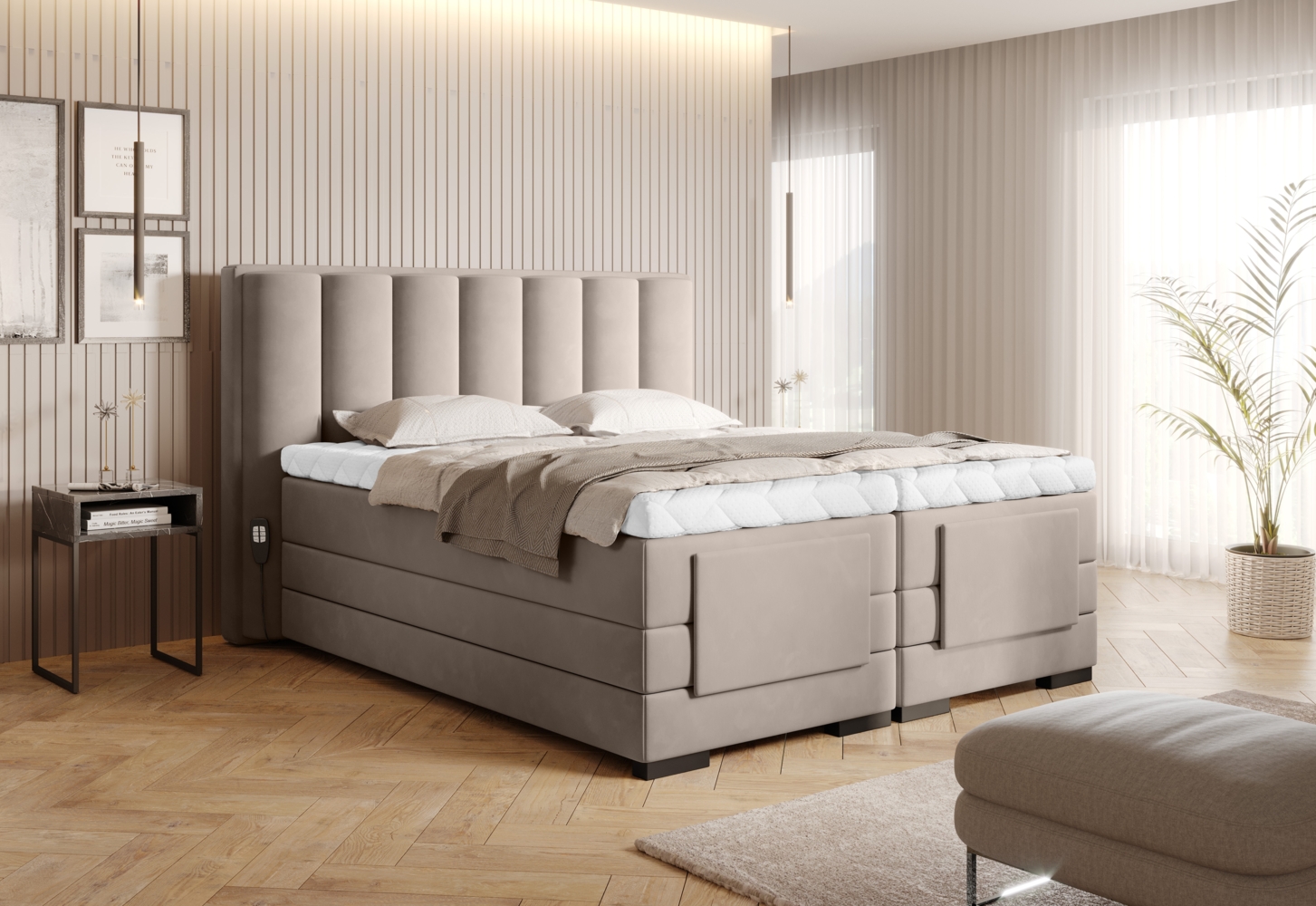 Veros 180x200, Boxspring Bett, Beige Bild 1