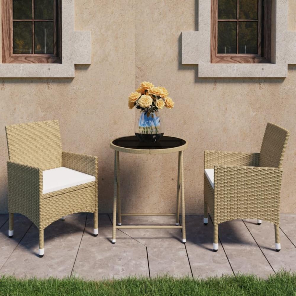 vidaXL 3-tlg. Bistro-Set Poly Rattan und Hartglas Beige 3058380 Bild 1