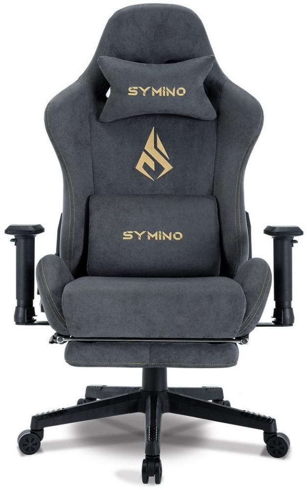 symino Gaming-Stuhl Premium Alcantara Stoff, ergonomischer, verstellbarer Drehstuhl mit Fußstütze, MP Pro, Grau Bild 1