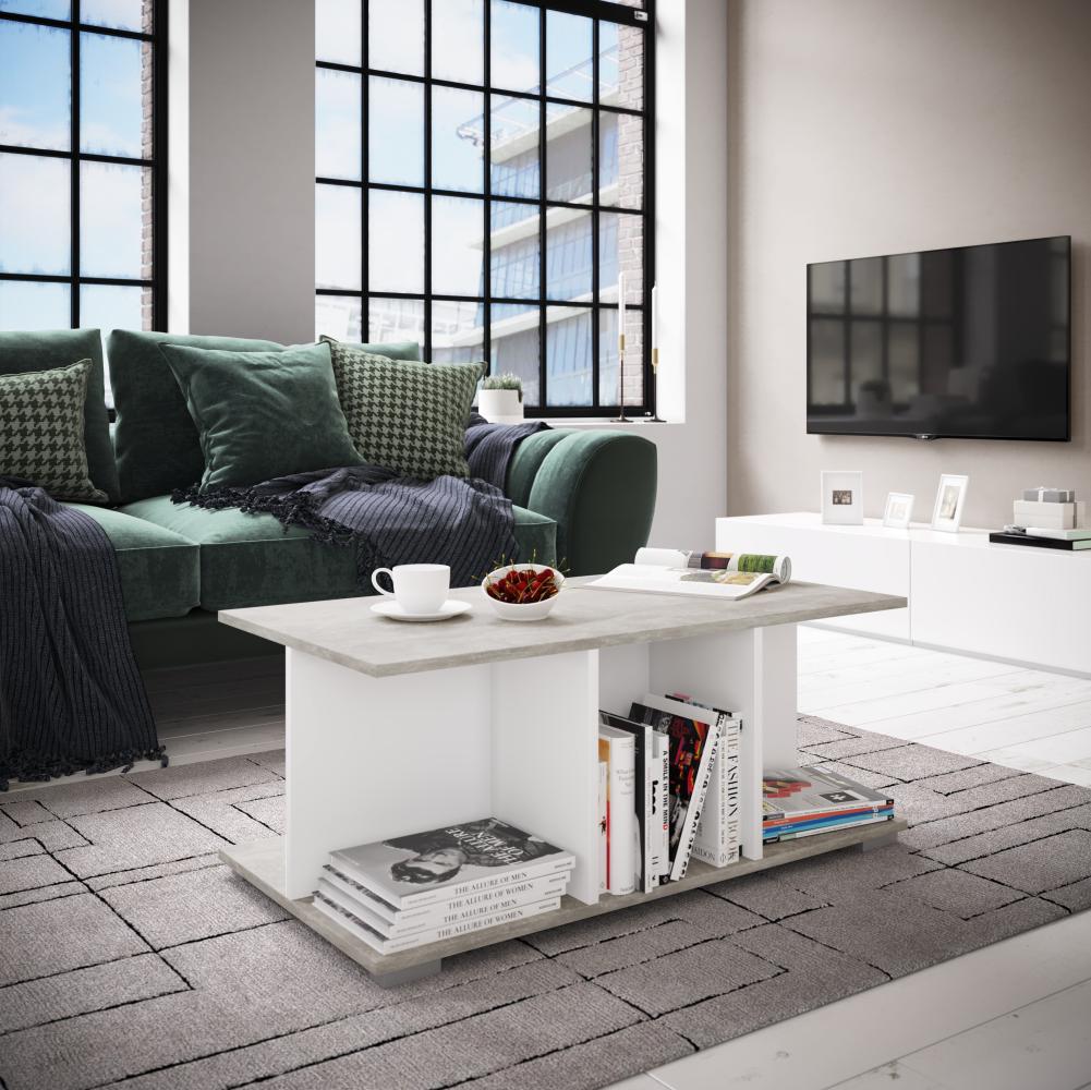 nonjoo Couchtisch "Elana", 95 x 50 cm Weiß/Beton Bild 1
