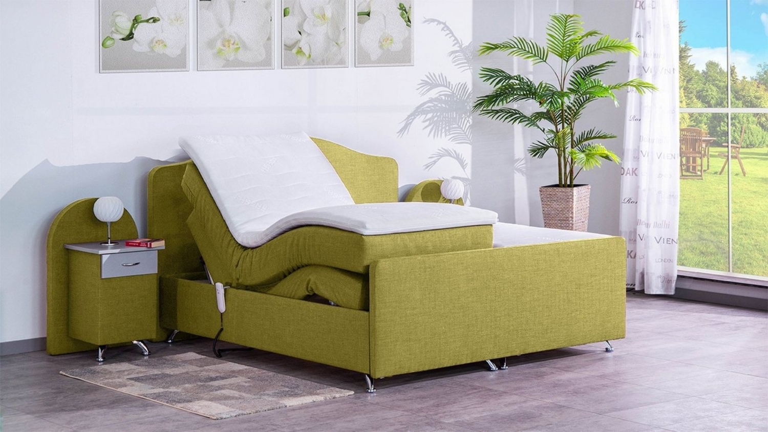 Meisterbetten Boxspringbett Epos 140x200 in W-Bambus, Matratzenbezug Nano, Ergoflex-Topper Bild 1