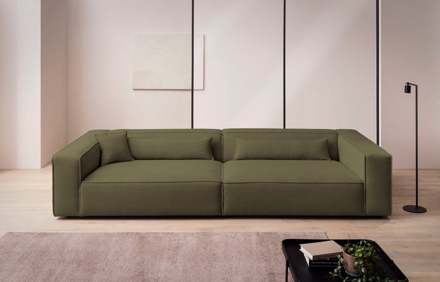 LeGer Home by Lena Gercke 3-Sitzer PIARA, XXL Sofa mit Kedernaht, Big-Sofa in Cord oder Leinenoptik, schwarze Füße, bequemer Sitzkomfort, extra tiefe Sitzfläche Bild 1