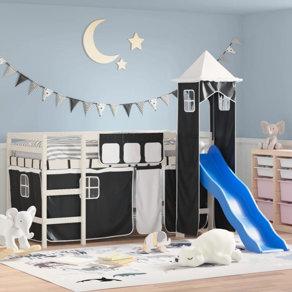 vidaXL Kinderhochbett mit Turm Weiß & Schwarz 80x200 cm Kiefernholz 3207066 Bild 1