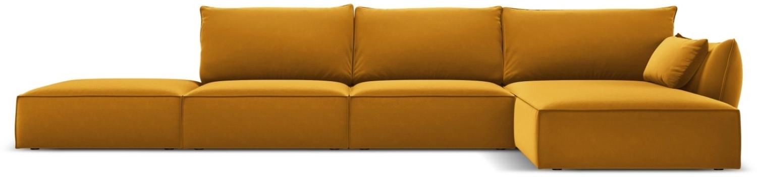 Micadoni 5-Sitzer Samtstoff Ecke rechts Sofa Kaelle | Bezug Yellow | Beinfarbe Black Plastic Bild 1