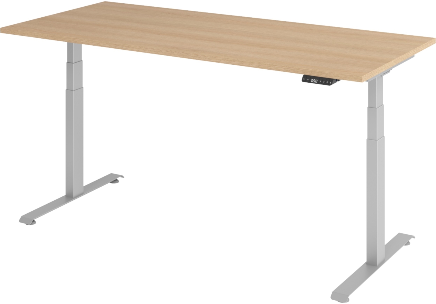 bümö höhenverstellbarer Schreibtisch 180x80 cm in Eiche, Gestell silber - Höhenverstellbar Elektrisch Stehpult mit 3-fach Speicher, Computertisch, Ergonomischer Steh-Sitz Tisch, Bürotisch, LXK65-19-E-S Bild 1