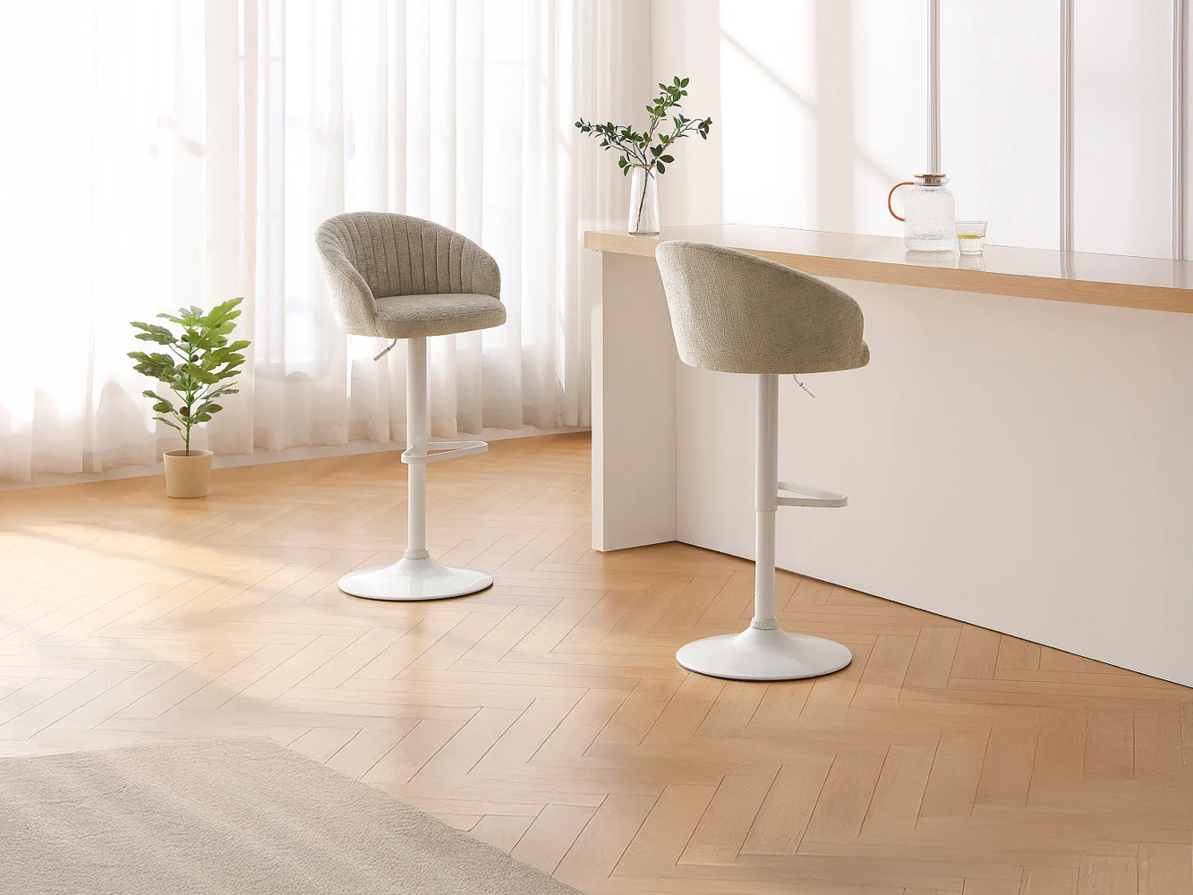 Vente-unique - 2‑er Set Barhocker - Textilstoff & Metall - Höhe verstellbar - Creme - DORALIZ Bild 1