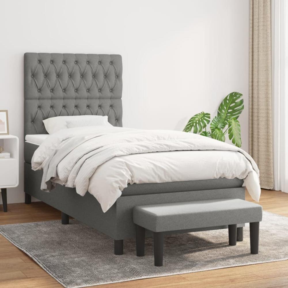 vidaXL Boxspringbett mit Matratze Dunkelgrau 90x190 cm Stoff 3136798 Bild 1