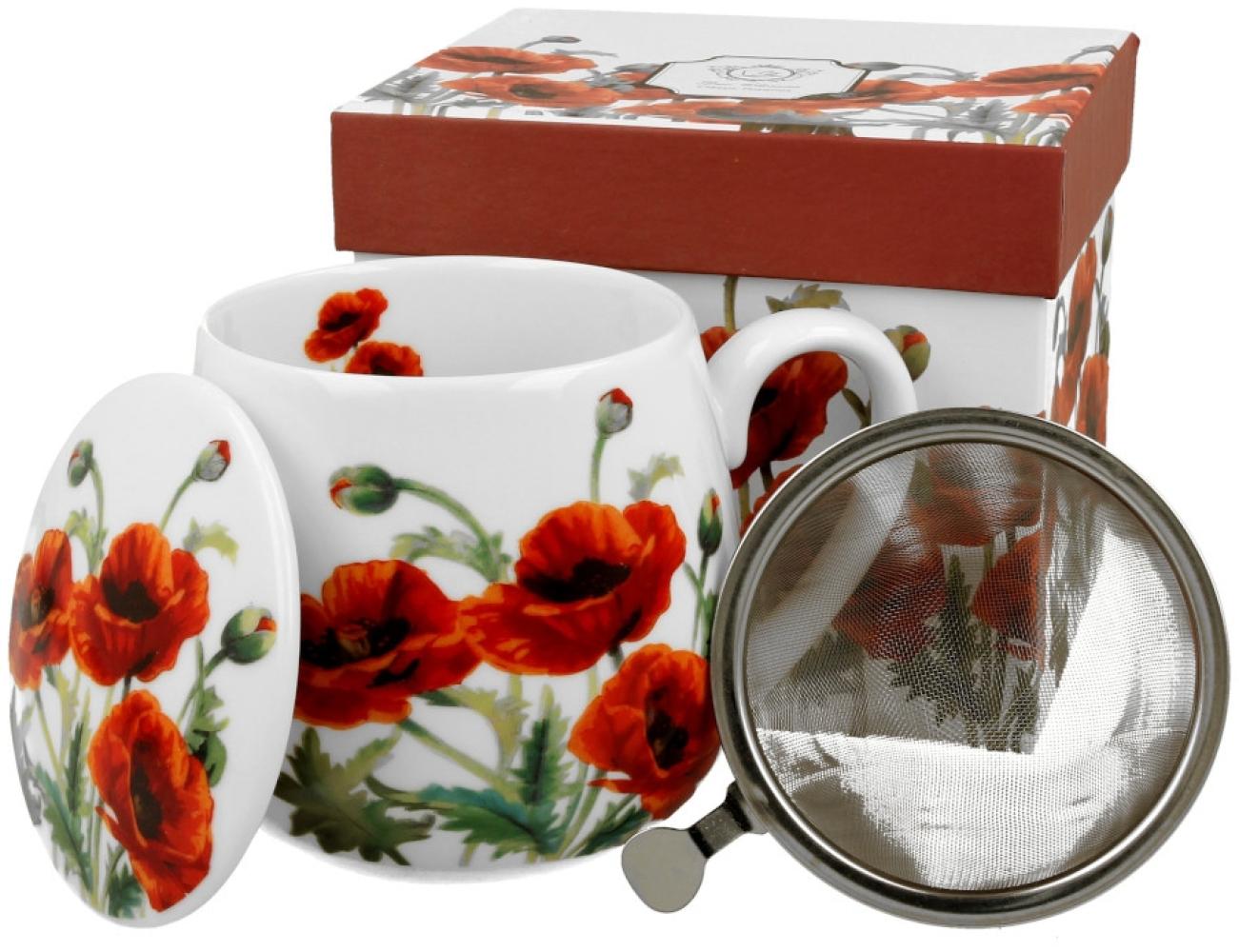 DUO FLORAL Fassbecher 430 ml CLASSIC POPPIES mit Teesieb, New Bone China Porzellan Bild 1