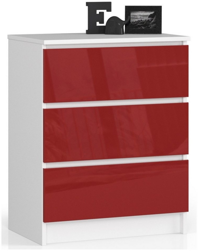 Home Collective Kommode 60 cm breit Holz Highboard Sideboard für Flur Schlafzimmer Wohnzimmer (Kommode Schlafzimmer Kommode mit Schubladen Holz Schrank), Kinderzimmer Organizer, 77 cm hoch mit 3 Schubladen rot Hochglanz Bild 1