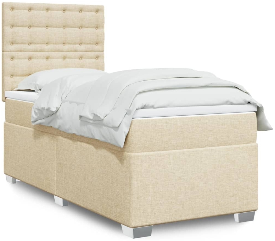 vidaXL Boxspringbett mit Matratze Creme 90x190 cm Stoff 3292662 Bild 1