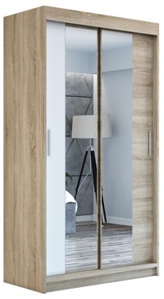 Schwebetürenschrank NEO 2-türig Schrank 120 cm (mit Spiegel) Farbe: Sonoma , weiß Bild 1