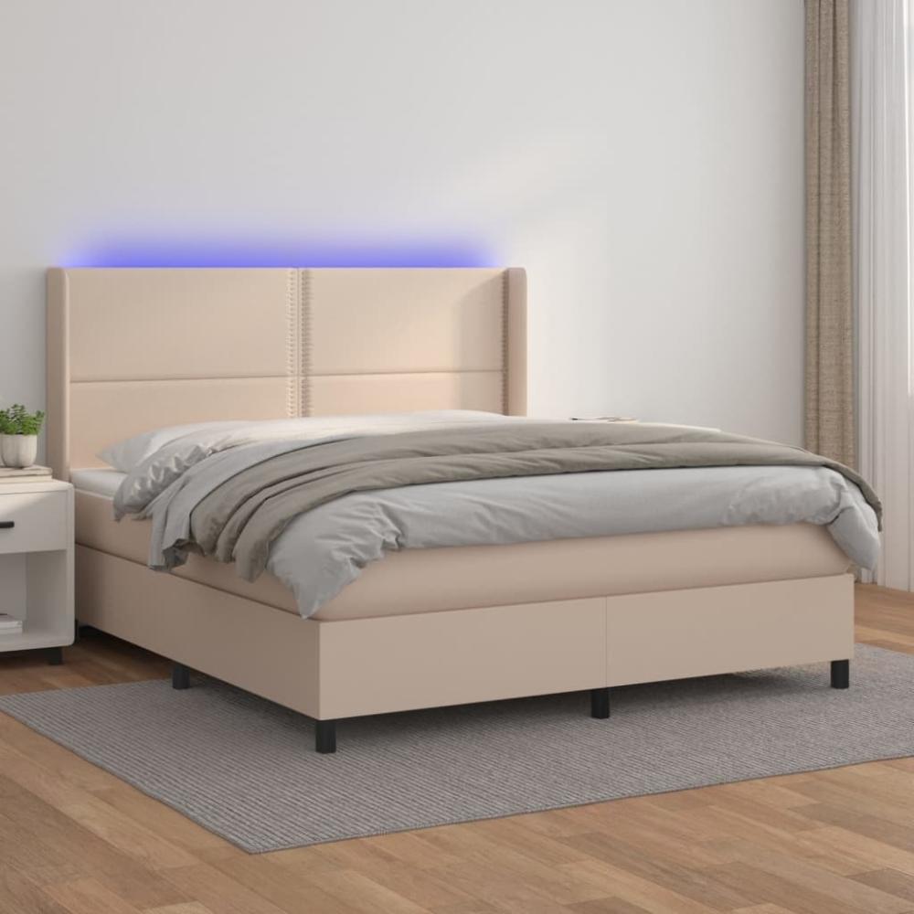 vidaXL Boxspringbett mit Matratze & LED Cappuccino-Braun 160x200cm 3139336 Bild 1