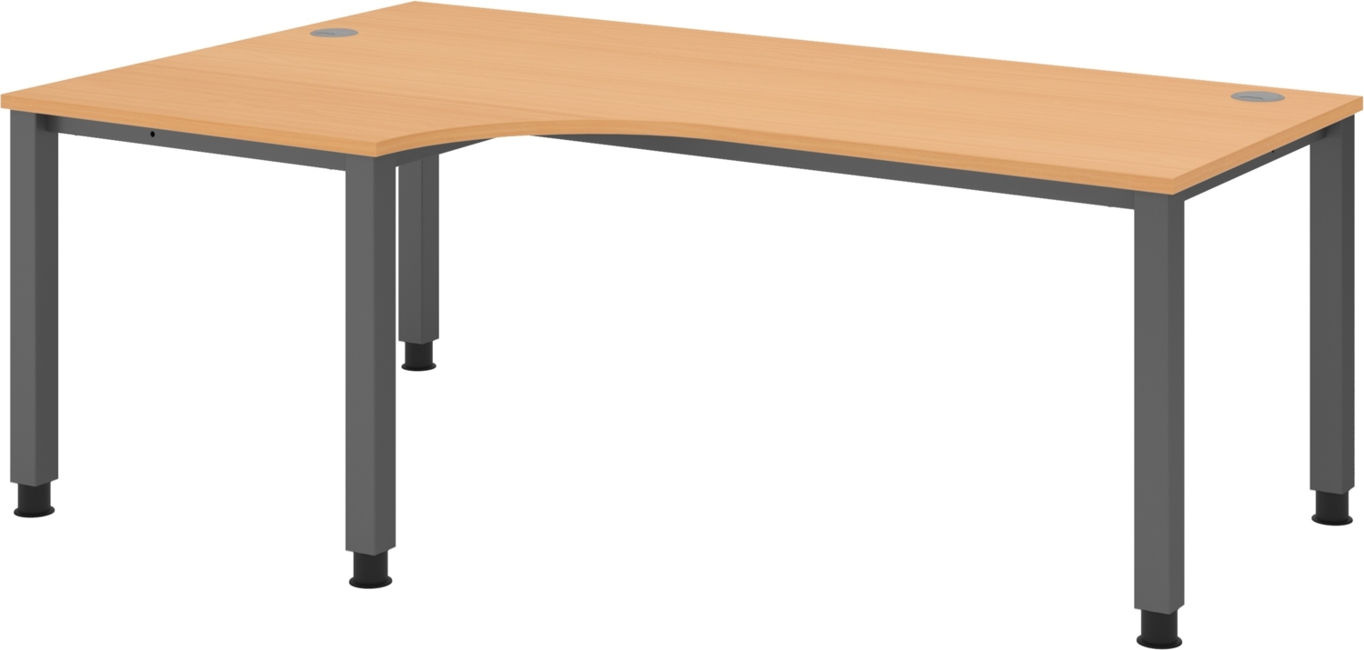 bümö manuell höhenverstellbarer Eckschreibtisch 200x120 cm in Buche, Metall-Gestell: Graphit - PC Tisch höhenverstellbar & belastbar bis 140 kg, L-Form Computertisch XXL, QS-82-6-G Bild 1