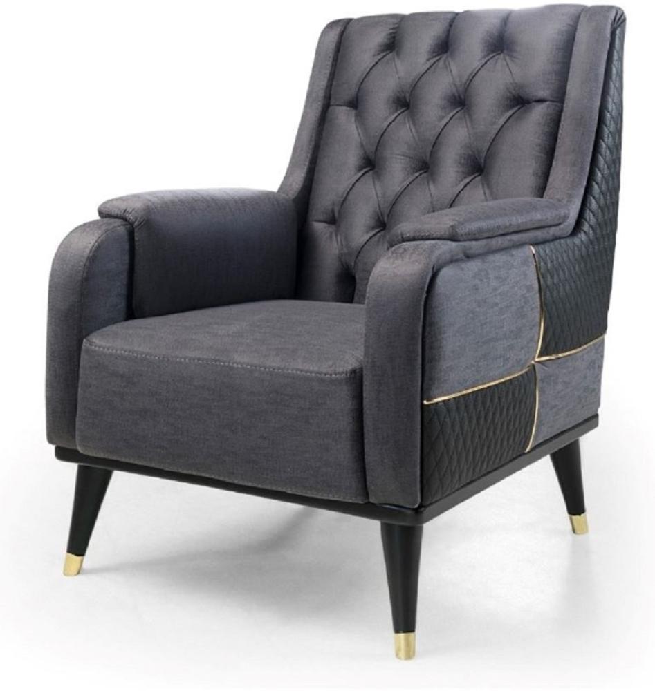 Casa Padrino Luxus Sessel Grau / Schwarz / Gold 82 x 89 x H. 91 cm - Moderner Wohnzimmer Sessel - Wohnzimmer Möbel Bild 1