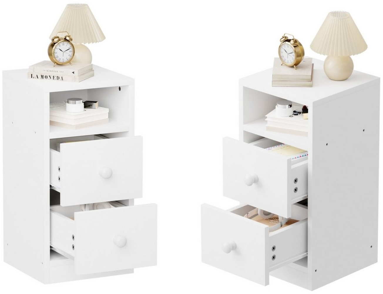 VINGLI Nachttisch weiß – 1er/2er Set, Beistelltisch, Kommode mit 2 Schubladen aus MDF (2-St), 25 x 30 x 60 cm Bild 1