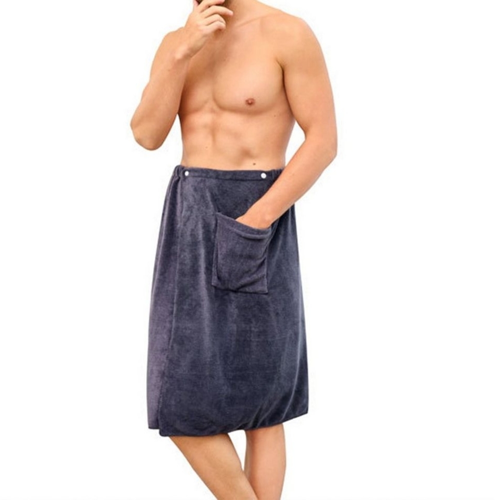 WISHDOR Saunatuch Herren Saunatücher Saunahandtuch Duschtuch Badetuch Sauna Handtuch, (1-St), 70x140 cm Weich Saunakilt Frottee mit Gummizug Druckknöpfe und Tasche Bild 1