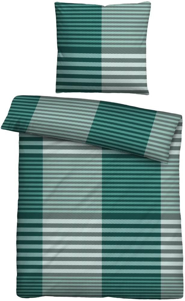biberna Feinbiber Bettwäsche 0004106 KARO-STREIFEN, salbei, 1x 155x200 cm + 1x 80x80 cm Bild 1
