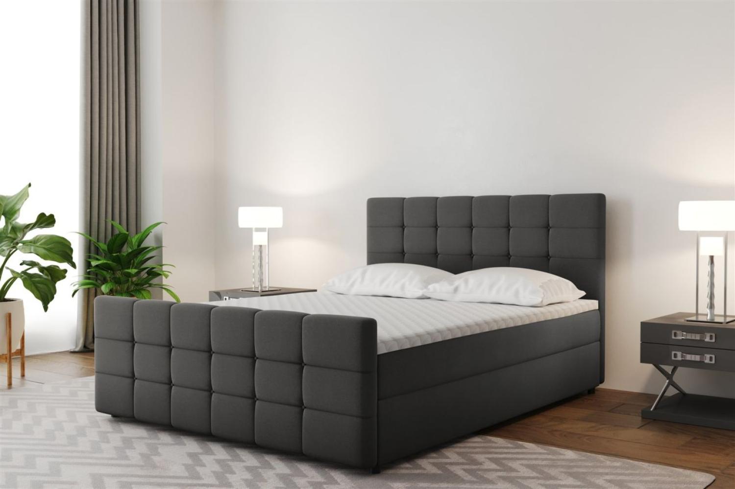 Boxspringbett Schlafzimmerbett SENON 140x200cm Stoff Anthrazit inkl. Bettkasten Bild 1